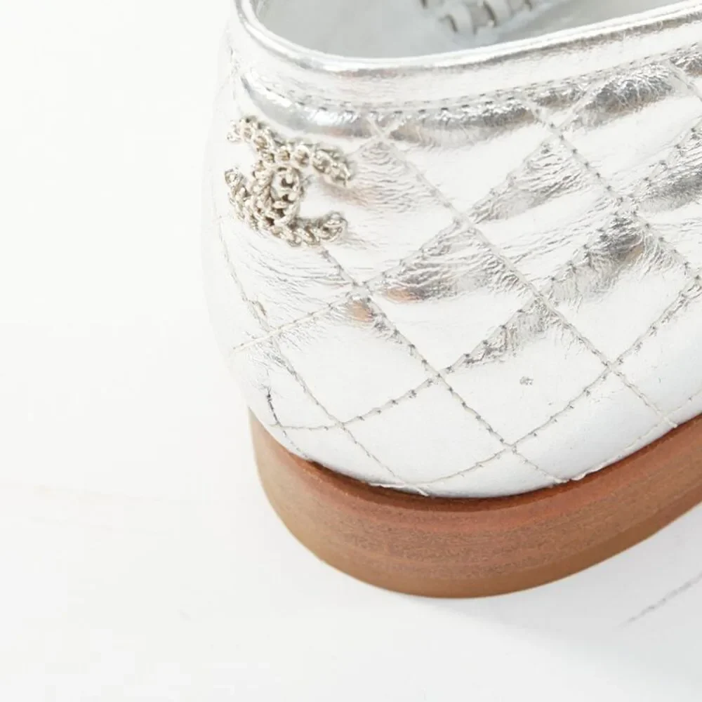 CHANEL 2016 interlocking CC metallic silver woven leather oxford EU39 US9